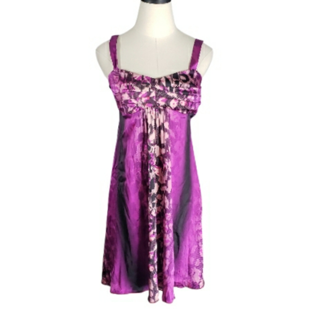 Rocco Borocco Designer Silk Mini Dress Pleated Rouched Bust Vintage Italy Artsy